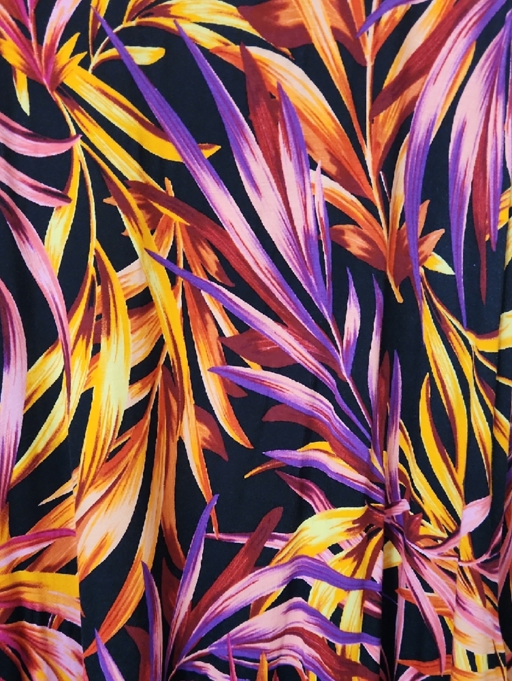 Sleeveless Tropical Leaf Midi Dress in Black, Pink & Yellow - Picture 2 of 3